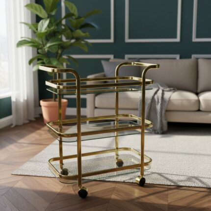 Luxury serving cart made of stainless steel(Golden)