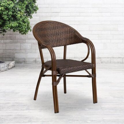 Outdoor Chair (Aluminum Wood Grain) with Plastic Weave