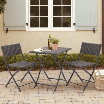 Rattan Bistro Folding Table Chair Set