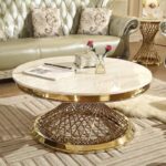 Golden Spiral Center Table – White Marble Top