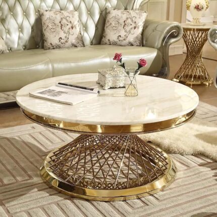 Golden Spiral Center Table – White Marble Top