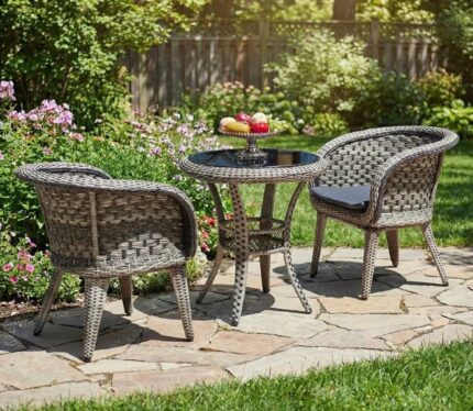 Grey Outdoor Coffee Table Set (2 Chairs + 1 Table)