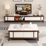 TV Stand and Coffee Table Set Wooden TV Show Table