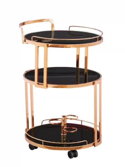 Luxury Rose Gold Wine Tea Round Trolley