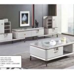 Modern Minimalist Luxury Coffee Table and TV Stand Set (White & Gold)