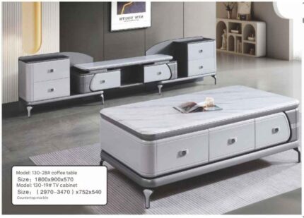 Luxury Marble Top TV Stand and Coffee Table Set.