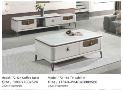 Modern White Marble Top Coffee Table and TV Stand Set